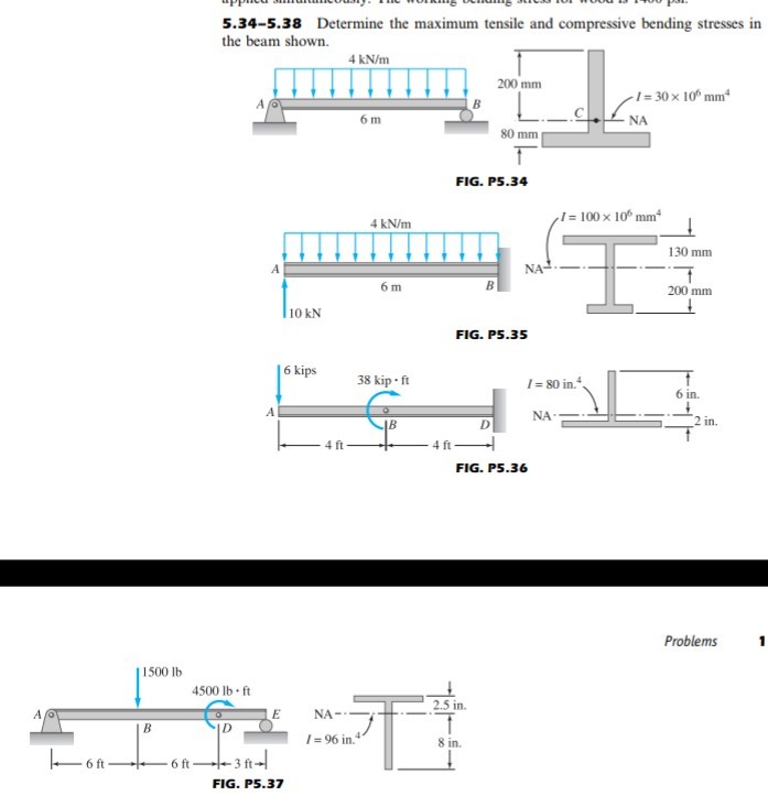 5.34-5.38 Determine the maximum tensile and compressive bending ...