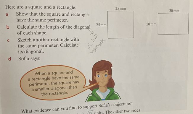 Here are a square and a rectangle. a Show that the square and rectangle ...