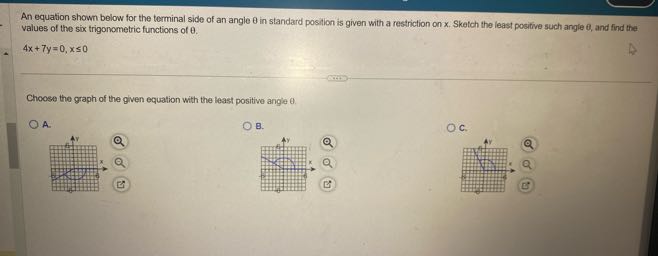 An equation shown below for the terminal side of an angle θ in standard ...