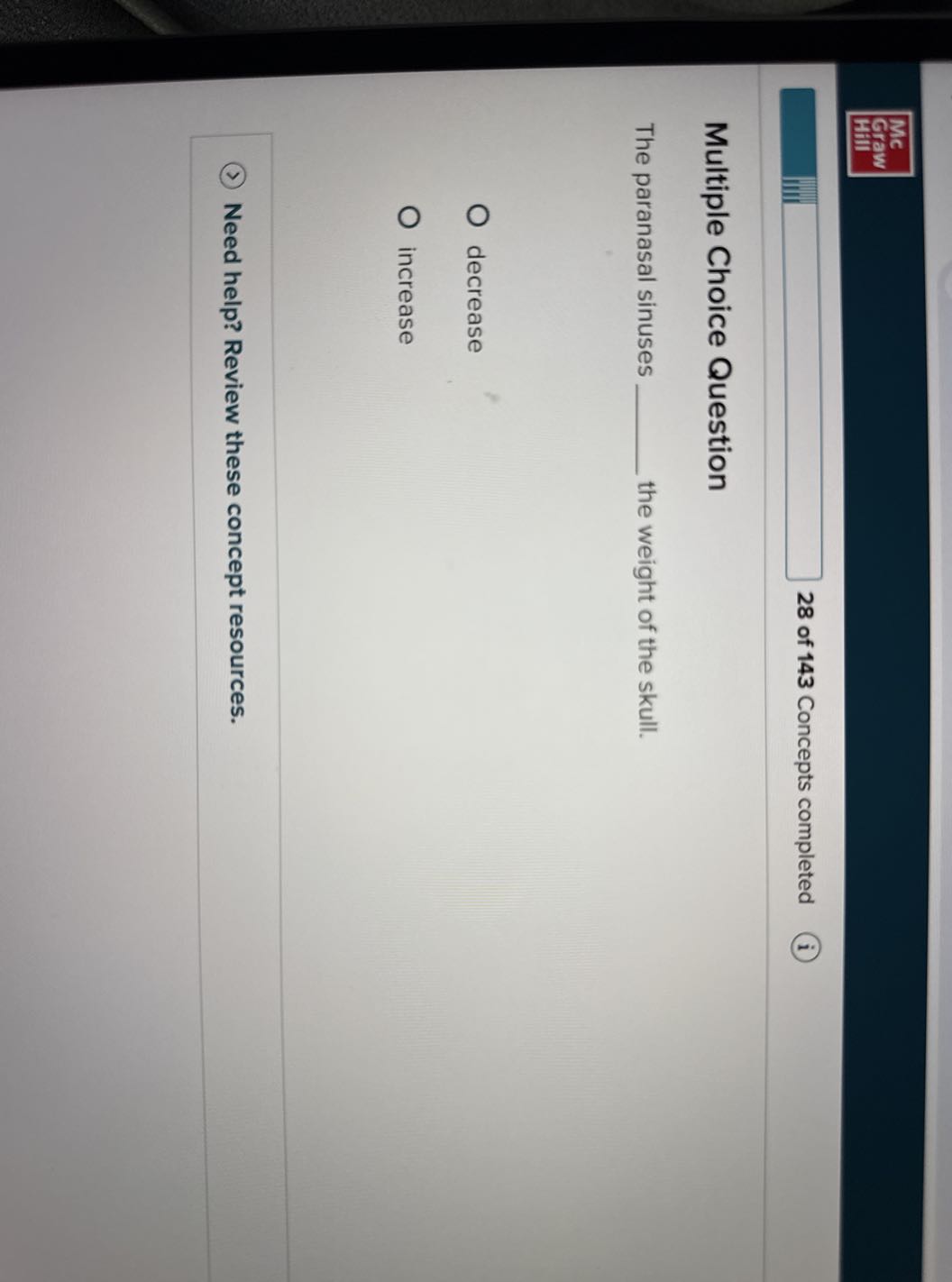 Mc Graw HIII IIII 28 of 143 Concepts completed (i) Multiple Choice ...