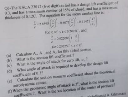 Q3-The NACA 23012 (five digit) airfoil has a design lift coefficient of ...