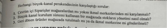 SOLVED: Herhangi Birçok-kanal Perakendecinin Kar??la?t??? Sorular: 1 ...