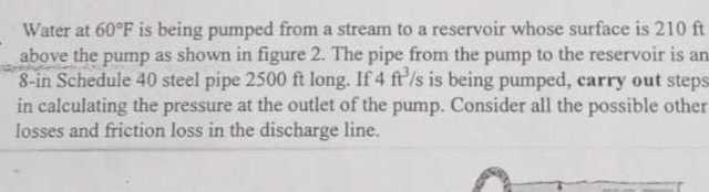 Water at 60^∘F is being pumped from a stream to a reservoir whose ...