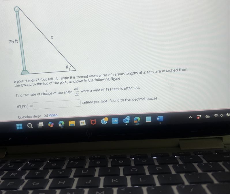 A pole stands 75 feet tall. An angle θ is formed when wires of various ...