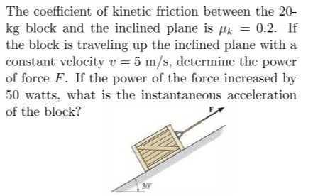 the coefficient of kinetic friction between the 20 kg block and the ...
