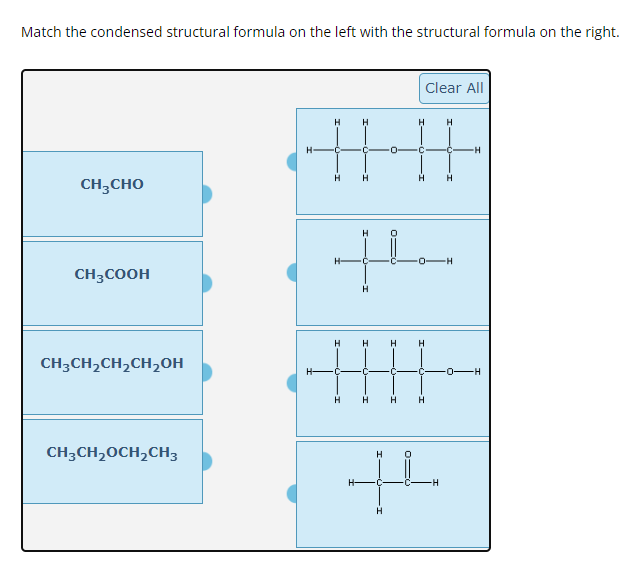 SOLVED: Match the condensed structural formula on the left with the ...