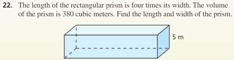 SOLVED: 22. The length of the rectangular prism is four times its width ...