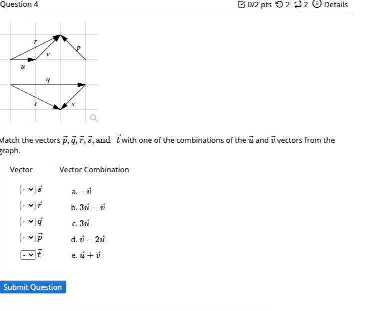 question 4 0 2 pts 2 2 details match the vectors vecp vecq vecr vecs ...