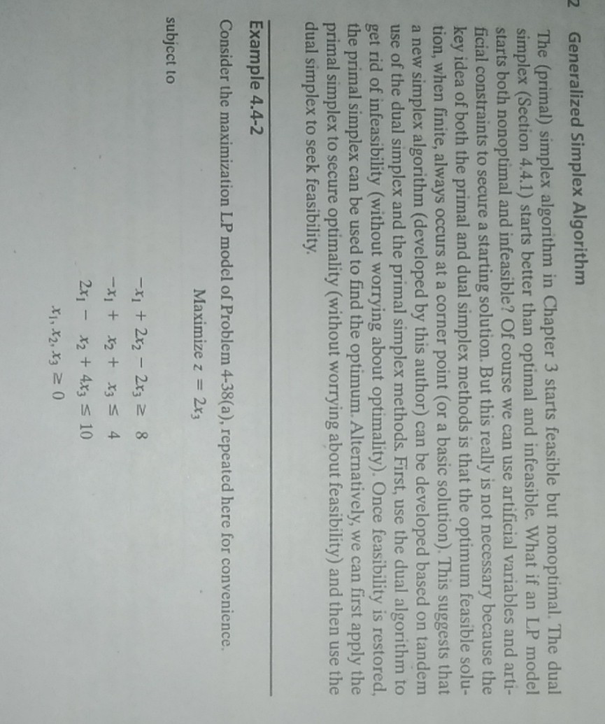 2 Generalized Simplex Algorithm The (primal) simplex algorithm in ...