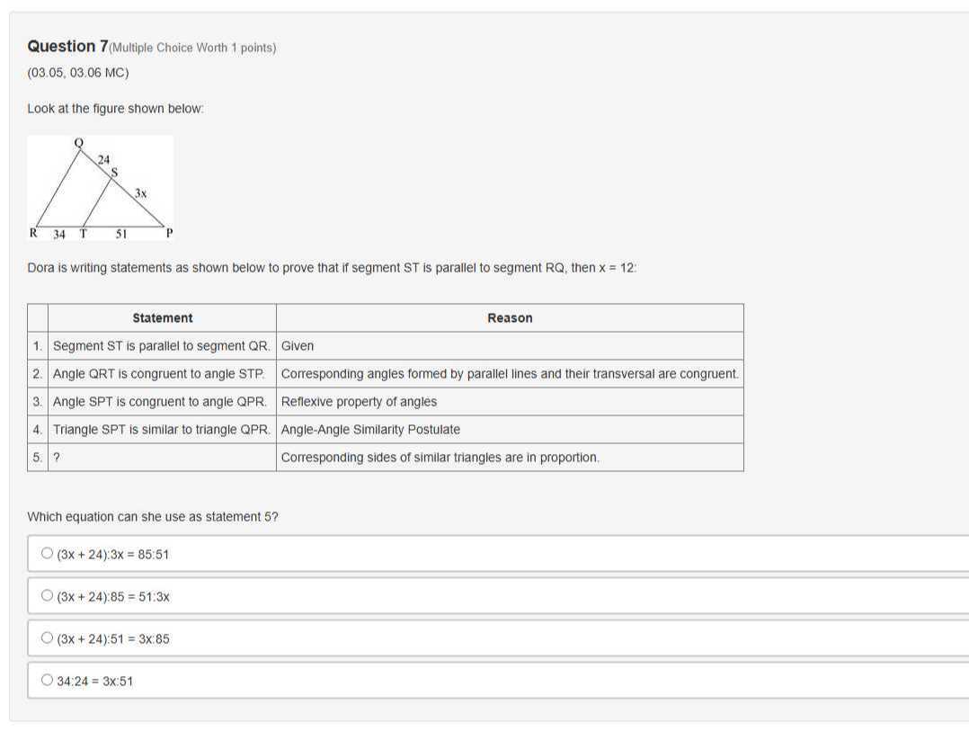 Qrt Example Question Question 7 (Multiple Choice Worth 1 points) (03.05, 03.06 MC) Look at ...