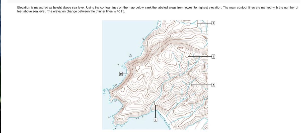 Elevation is measured as height above sea level. Using the contour ...