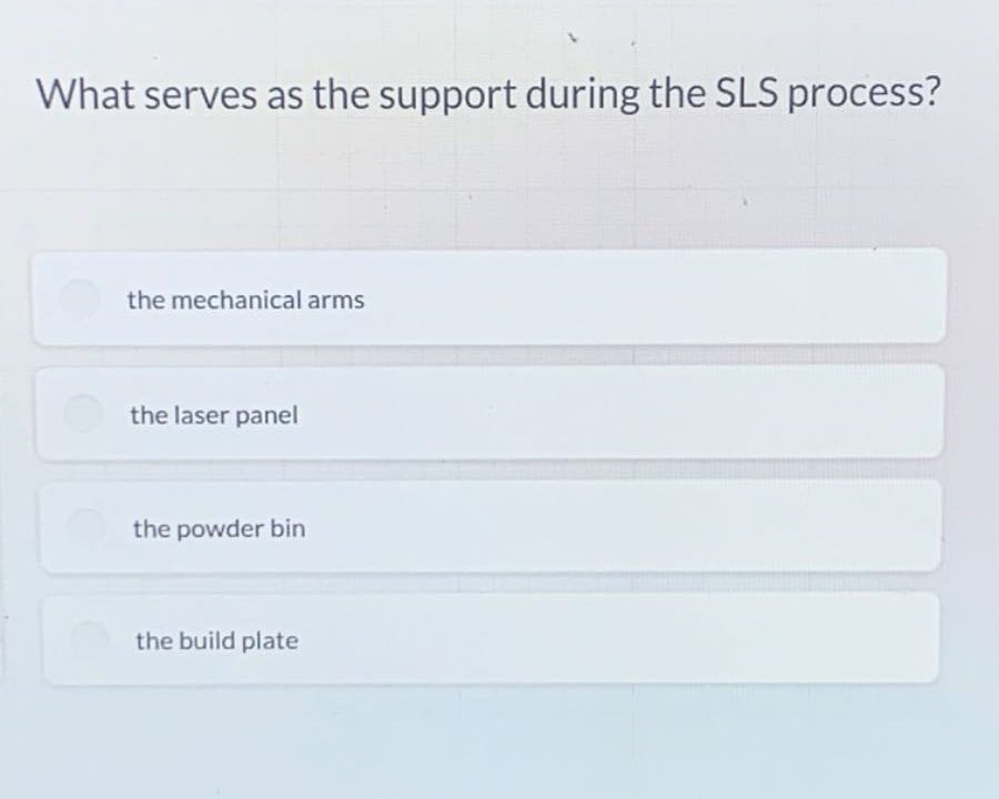 What serves as the support during the SLS process? the mechanical arms ...