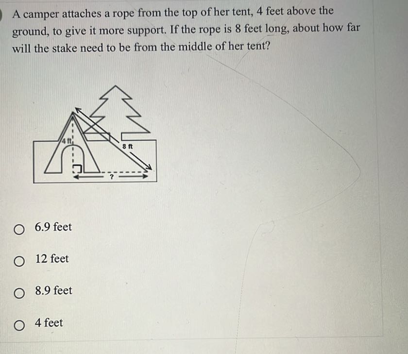 Google Question Posts Distance Rope A camper attaches a rope from the top of her tent, 4 feet above the ...