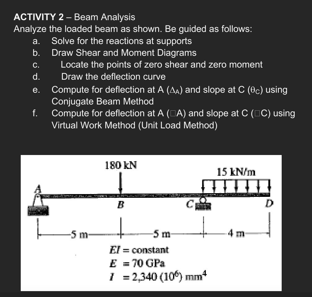 Example Beam Analysis Problem ACTIVITY 2 - Beam Analysis Analyze the loaded beam as shown. Be guided ...