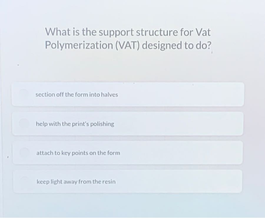 What is the support structure for Vat Polymerization (VAT) designed to ...