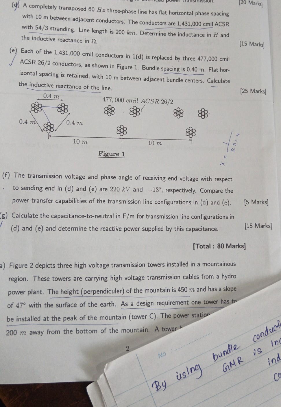 [GET ANSWER] (d) A completely transposed 60 Hz three-phase line has ...