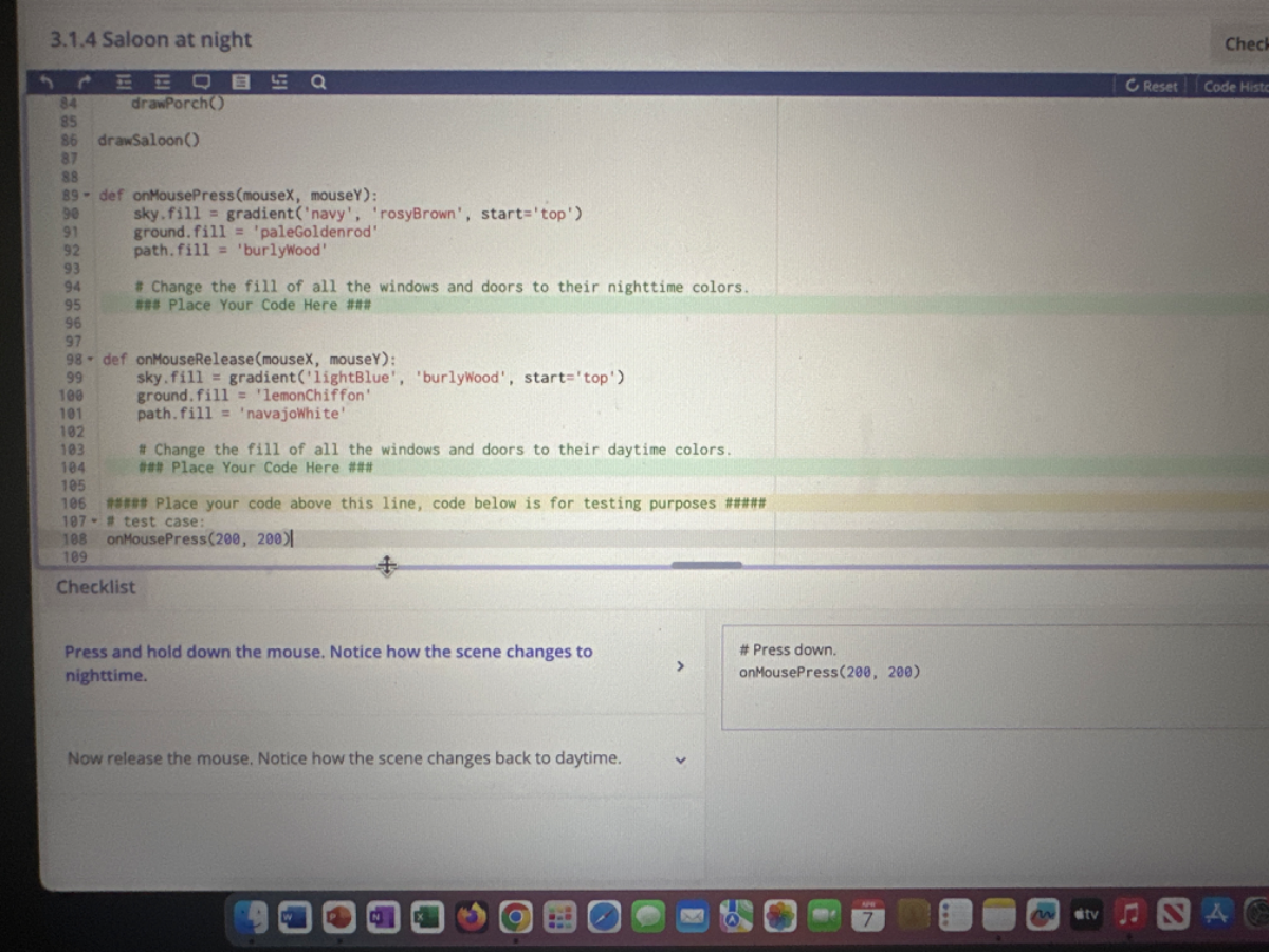3.1.4 Saloon at night Checi Reset Code...