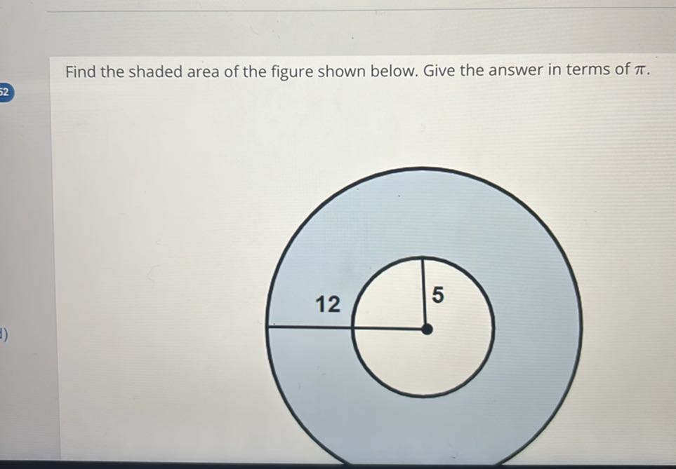 Find the shaded area of the figure shown below. Give the answer in