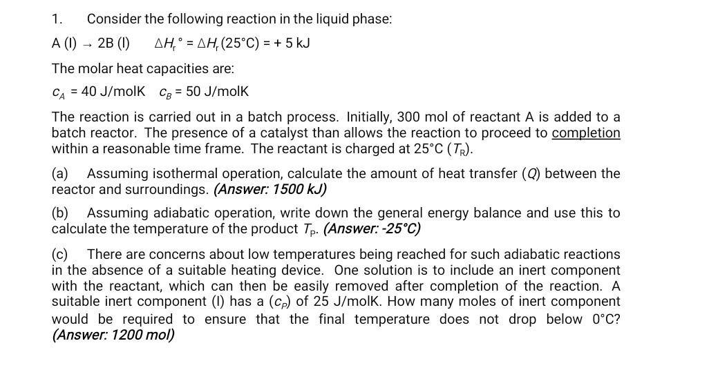 1 consider the following reaction in the liquid phase mathrmamathrmi ...