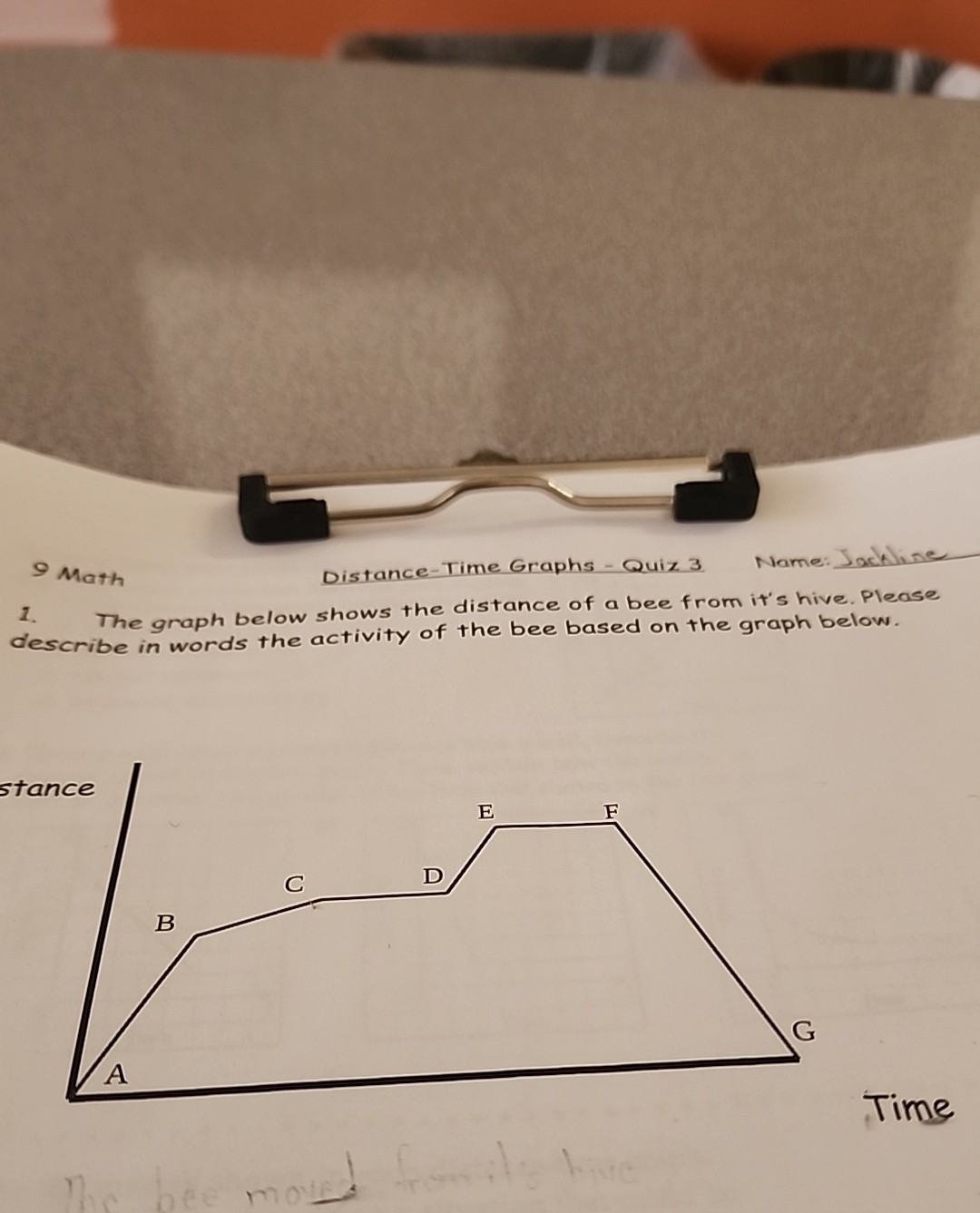 9 Math Distance-Time Graphs - Quiz 3 Name: Jachline 1. The graph below ...