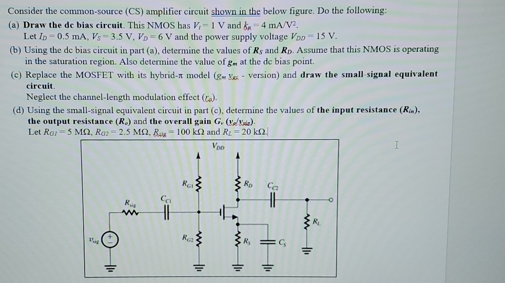 Consider the common-source (CS) amplifier circuit shown in the below ...