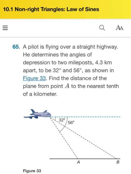 10 1 Non Right Triangles Law Of Sines 65 A Pilot Is Flying Over A 10 1 Non Right Triangles Law Of Sines 65 A Pilot Is Flying Over A