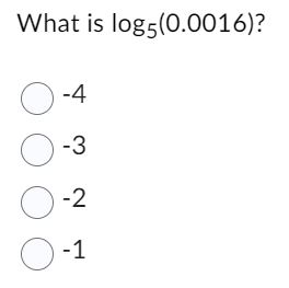 What is log5(0.0016) ?
-4
-3
-2
-1