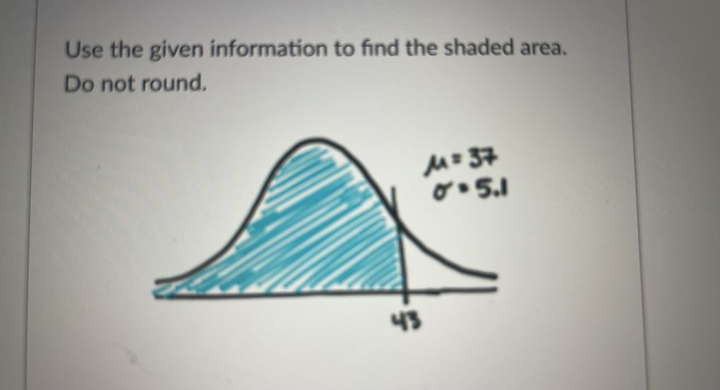 Use the given information to find the shaded area.
Do not round.