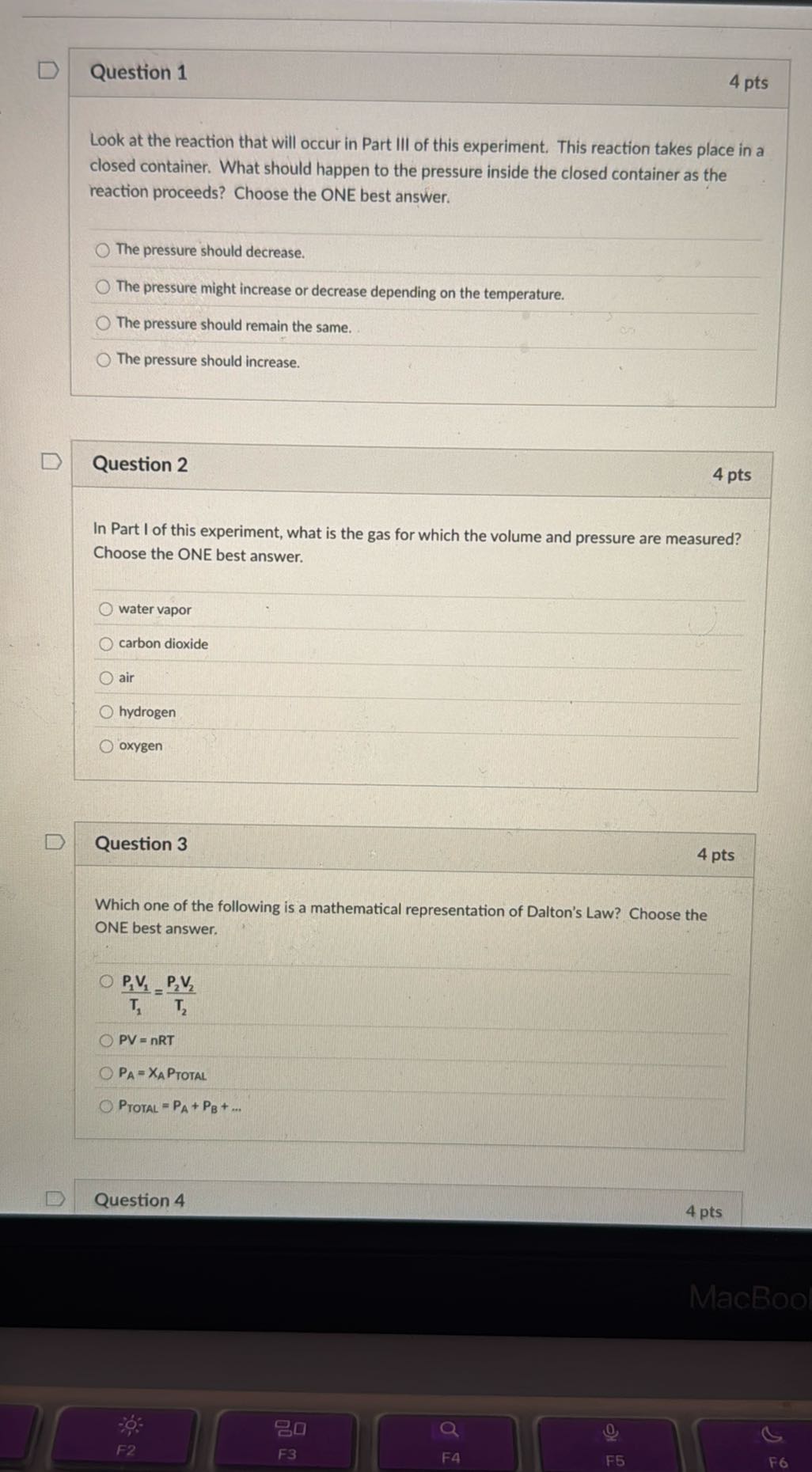 Question 1 4 pts Look at the reaction that will occur in Part III of ...