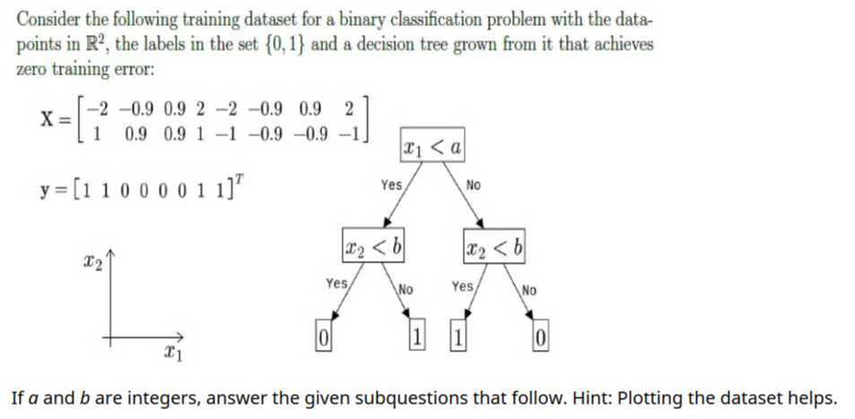 Consider the following training dataset for a binary classification ...