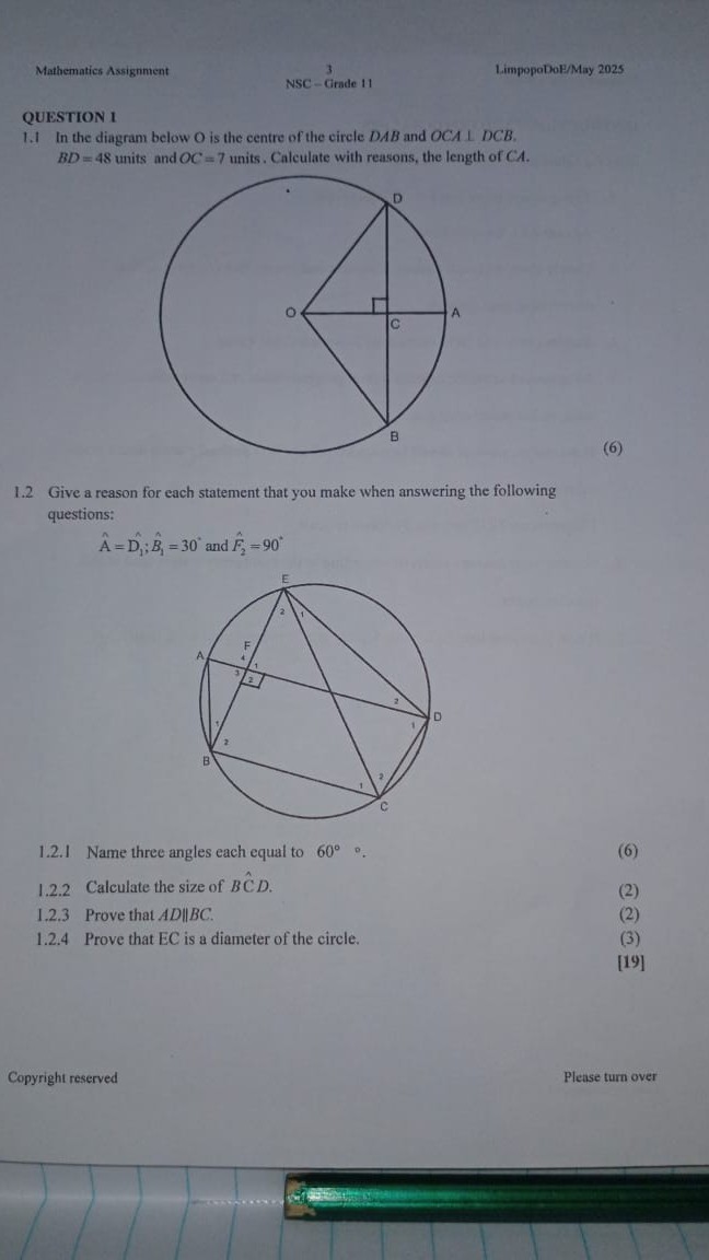 Mathematics Assignment LimpopoDoE/May 2025 QUESTION 1 1.1 In the ...
