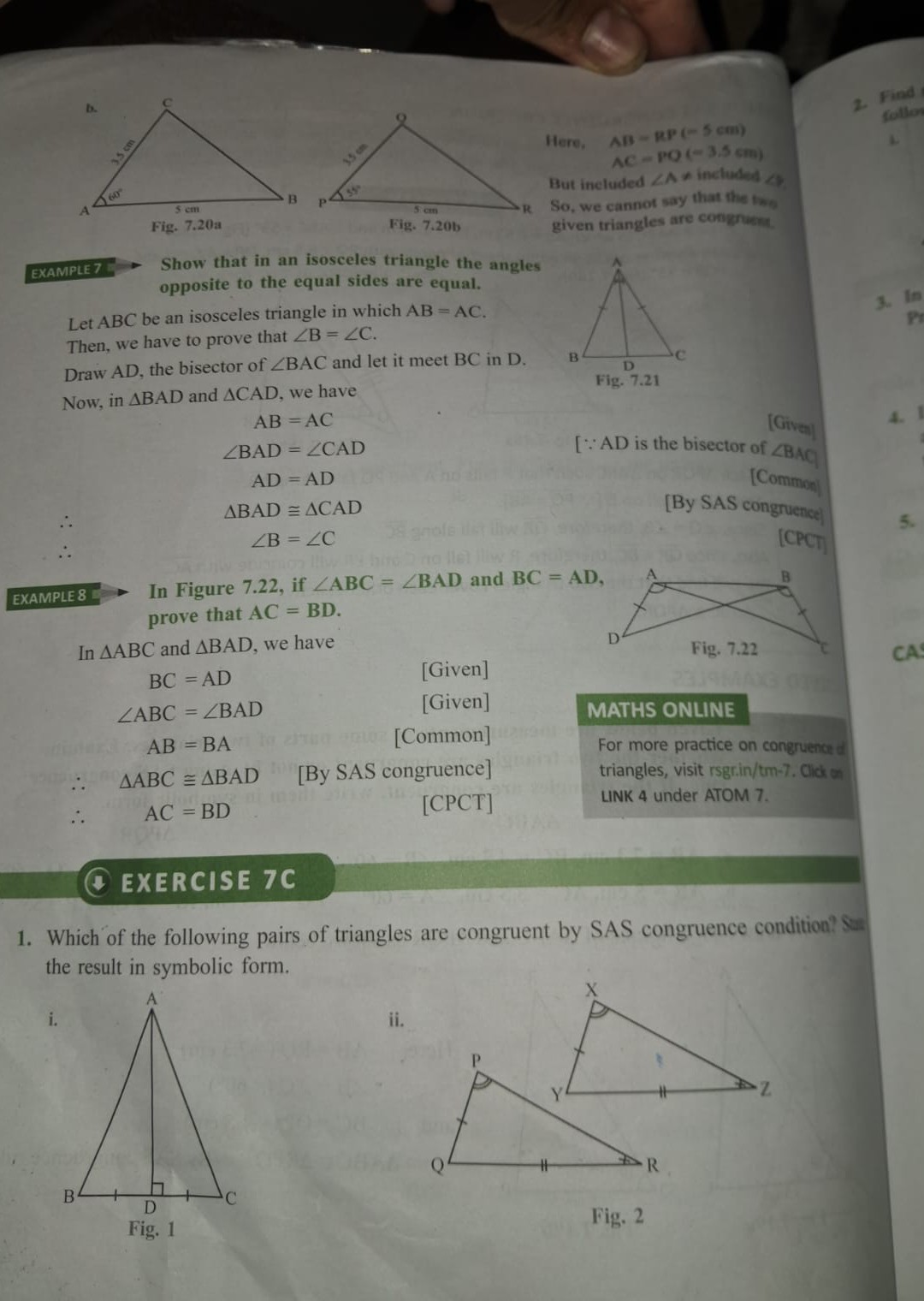 Fig. 7.204 EXAMPLE 7 Show that in an isosceles triangle the angles ...