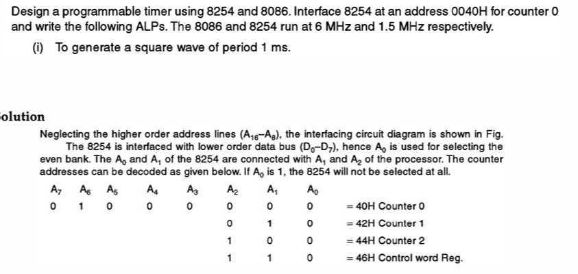 Design a programmable timer using 8254 and 8086 . Interface 8254 at an ...