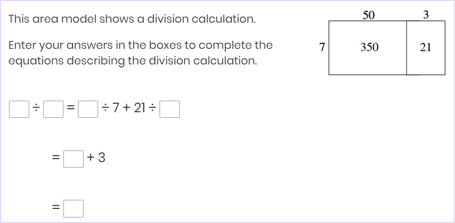 this area model shows a division calculation enter your answers in the ...