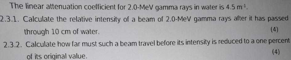 the linear attenuation coefficient for 20 mathrmmev gamma rays in water ...