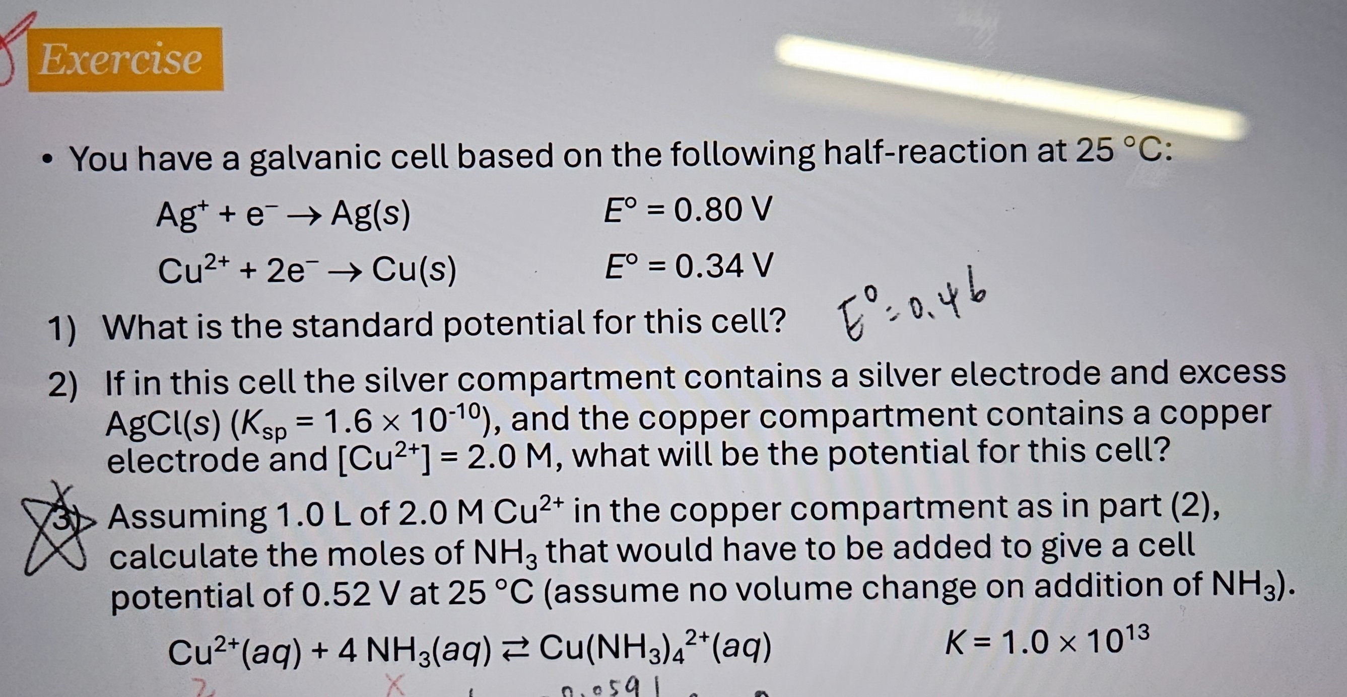 Exercise - You have a galvanic cell based on the following half ...