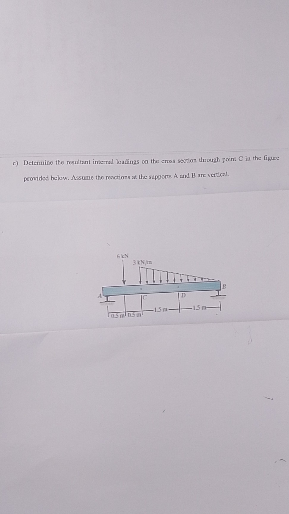 c) Determine the resultant internal loadings on the cross section ...