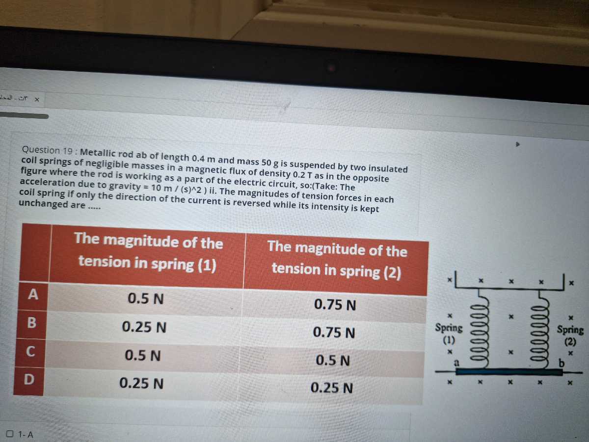 [GET ANSWER] Question 19: Metallic rod ab of length 0.4 m and mass 50 g ...