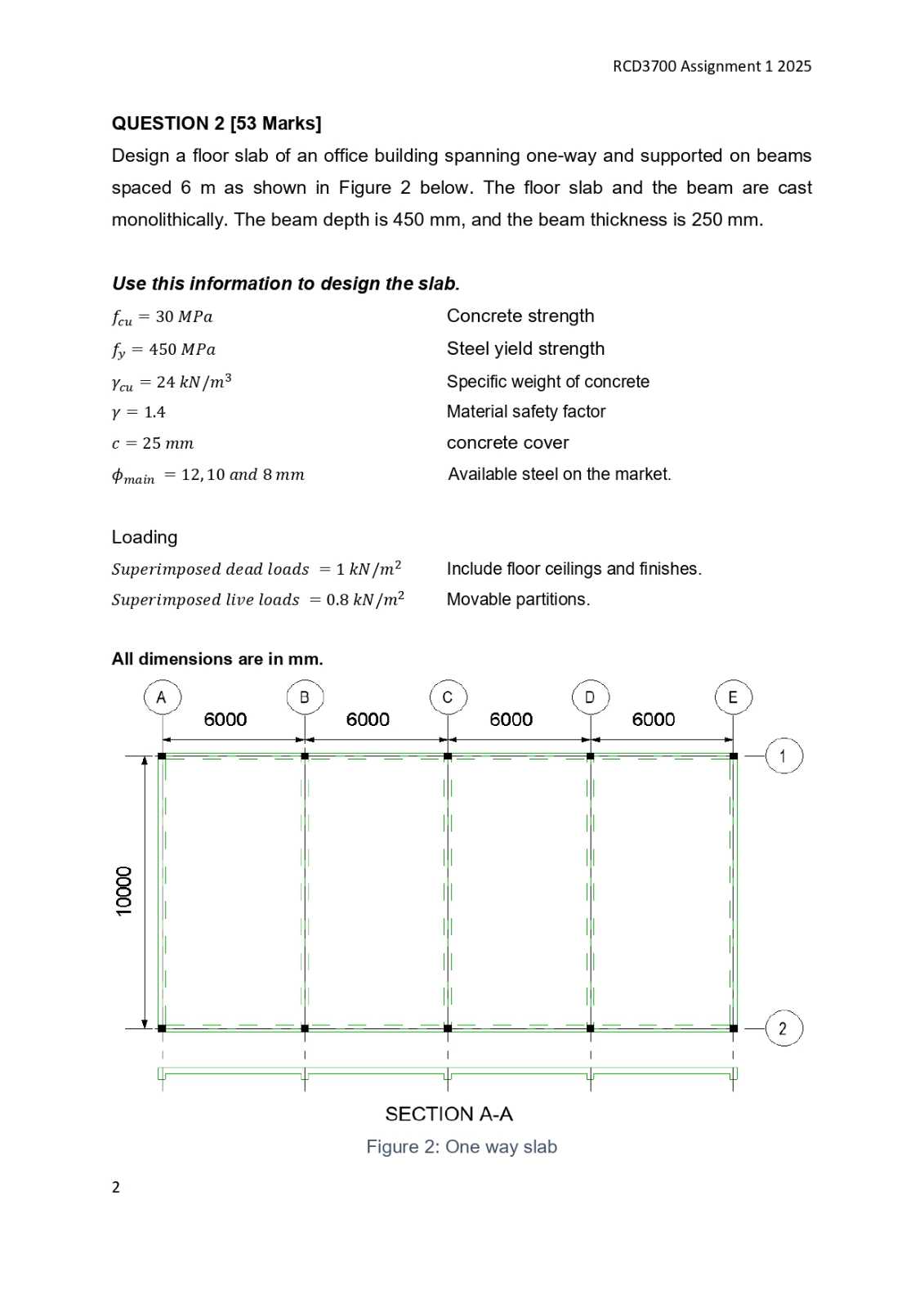 RCD3700 Assignment 12025 QUESTION 2 [53 Marks] Design a floor slab of ...