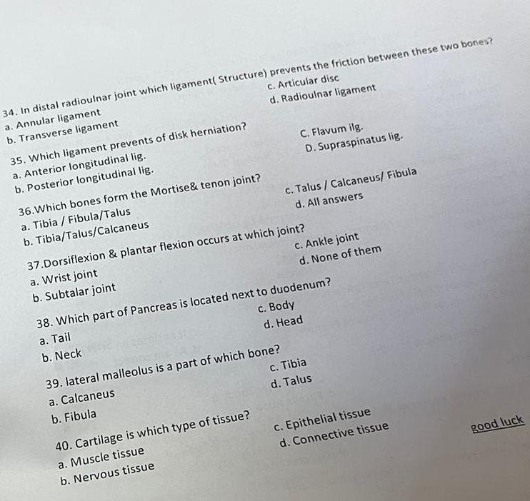 34. In distal radioulnar joint which ligament( Structure) prevents the ...