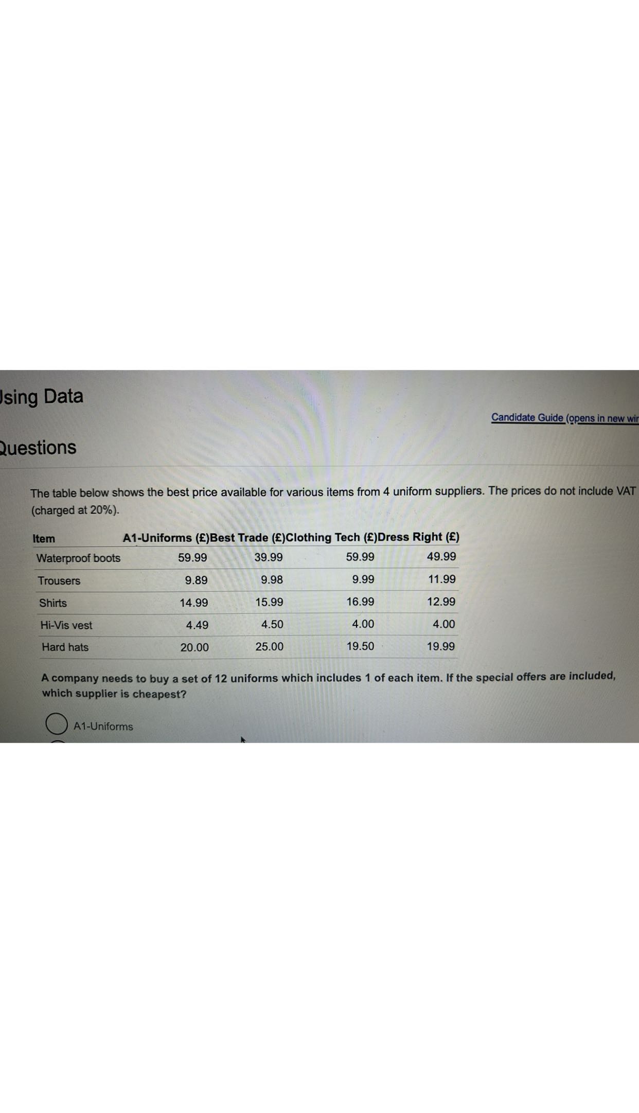 Price Not Include Vat ising data candidate guide opens in new wir 2uestions the table below ...