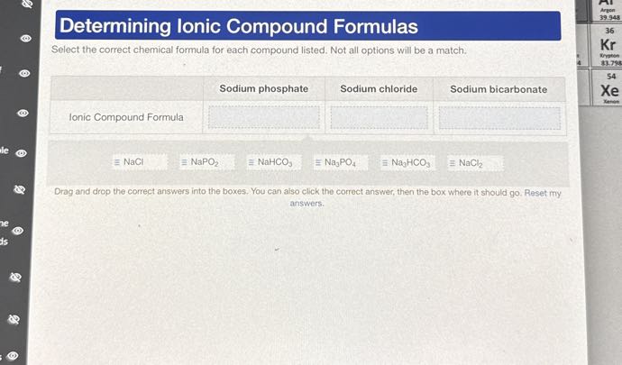 Determining Ionic Compound Formulas Select the correct chemical formula ...
