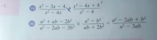 (10) (x^2-3 x-4)/(x^2-4 x)×(x^2-4 x+4)/(x^2-4)
(20) (a^2+a b-2 b^2)/(a^2-2 a b-3 b^2)×(a^2-b^2)/(a b+2 b^2)÷(a^2-2 a b+b^2)/(a^2-3 a b)