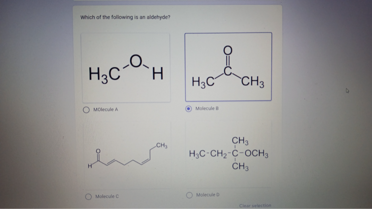 SOLVED: Which of the following is an aldehyde? Molecule A Molecule B