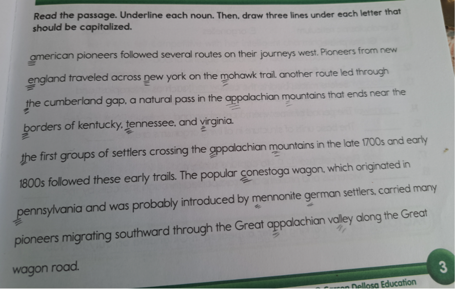 SOLVED Read the passage. Underline each noun. Then, draw three lines under each letter that
