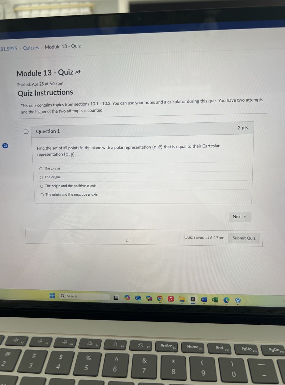 81.SP25 Quizzes > Module 13-Quiz Module 13 - Quiz At Started: Apr 25 at ...