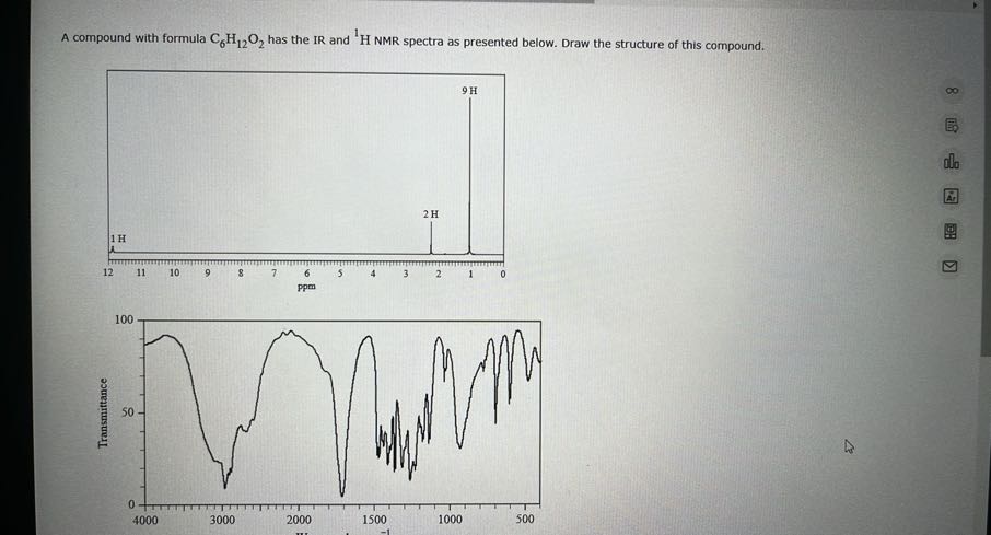 [GET ANSWER] A compound with formula C6H12O2 has the IR and ^1H NMR ...