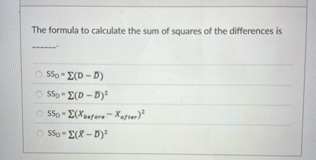Sum Square The formula to calculate the sum of squares of the differences is . S ...