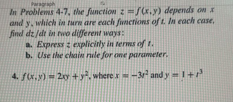 Pheragraph Math Problems paragraph in problems 4 7 the function zfx y depends on x and y which ...