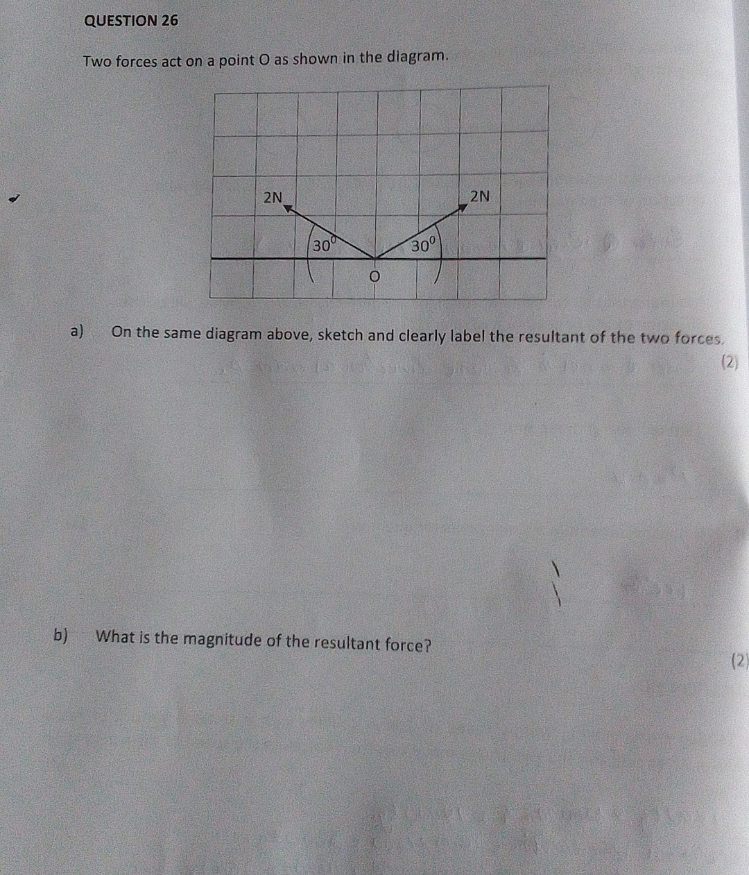 QUESTION 26 Two forces act on a point O as shown in the diagram. 4|c| 2 ...